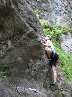 Emily climbing Bolt Line. (Category:  Rock Climbing)