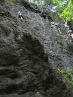 Emily climbing Bolt Line. (Category:  Rock Climbing)