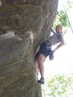 Emily climbing Yoda. (Category:  Rock Climbing)