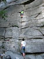 Emily leading Bunny. (Category:  Rock Climbing)