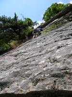Alex at the blueberry ledge on Blueberry Ledges. (Category:  Rock Climbing)