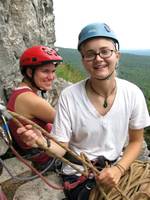 Liz and Emily at the first belay on Beginner's Delight. (Category:  Rock Climbing)