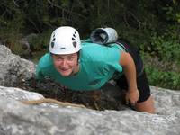 Carolyn on the first pitch of Beginner's Delight. (Category:  Rock Climbing)