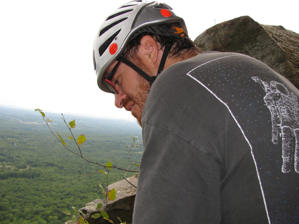 Me squished into the second belay. (Category:  Rock Climbing)