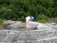 Emily on the ledge at the top of Beginner's Delight. (Category:  Rock Climbing)