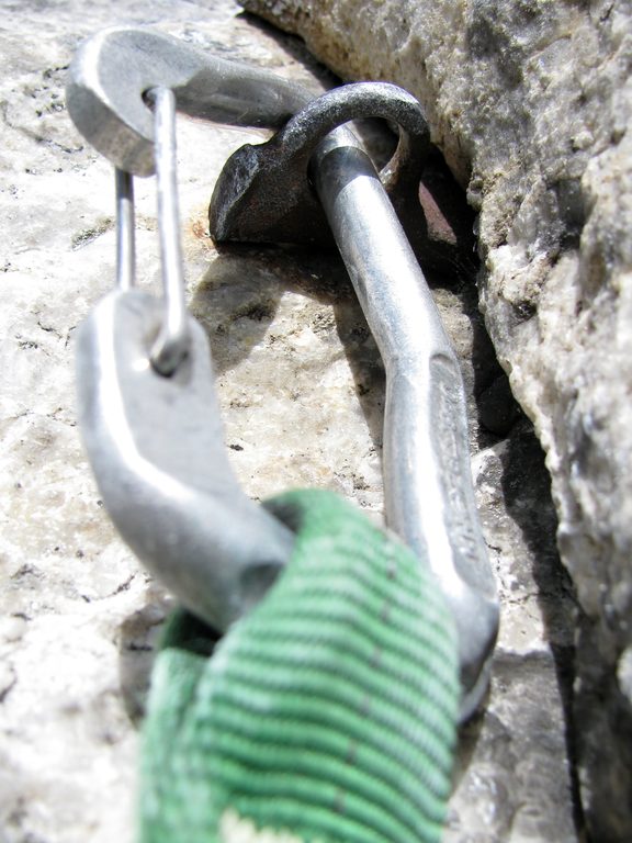 The scary piton on the second pitch of Three Doves.  The piton at (Category:  Rock Climbing)