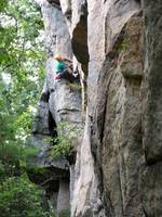 Keith leading some hard 11 left of Simple Suff. (Category:  Rock Climbing)