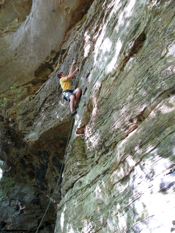 Guy leading Mary Pop-parazzi. (Category:  Rock Climbing)