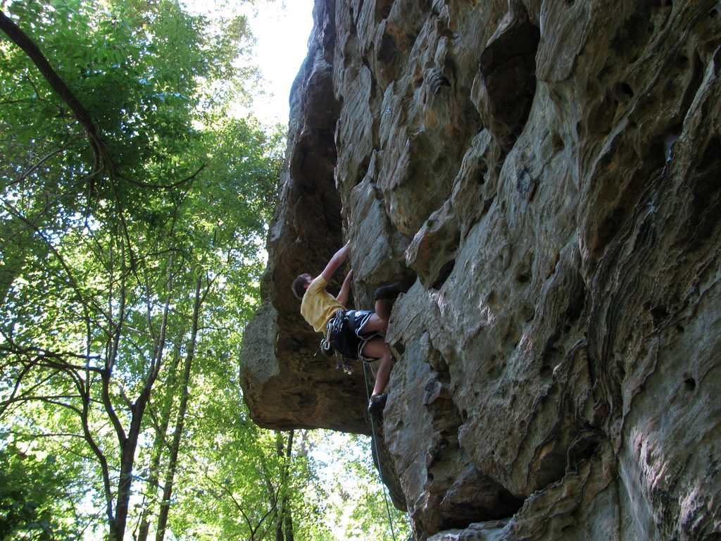 Guy leading Hot Drama Teacher. (Category:  Rock Climbing)