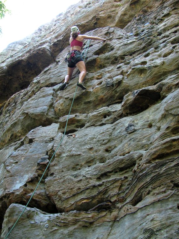 Katie leading Riding The Short Buzz. (Category:  Rock Climbing)