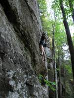 Katie climbing Two Chicken Butts. (Category:  Rock Climbing)