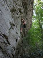 Me leading Burning Bush.  See, I can high step! (Category:  Rock Climbing)