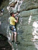 Guy leading Mary Pop-parazzi. (Category:  Rock Climbing)