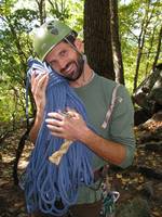 Josh with the brand new COE ropes.  Guess I won't need to create a bonfire.  (Category:  Rock Climbing)