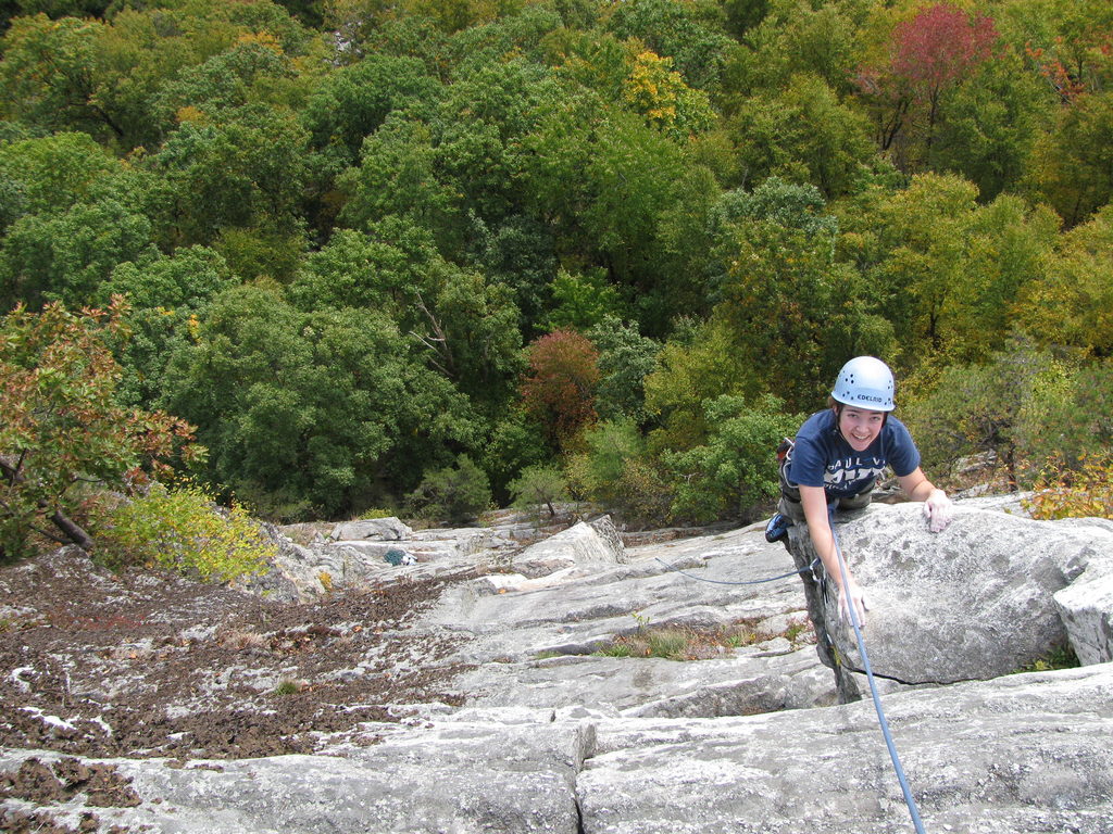 Tara at the top of Beginner's Delight. (Category:  Rock Climbing)
