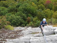 Tara at the top of Beginner's Delight. (Category:  Rock Climbing)