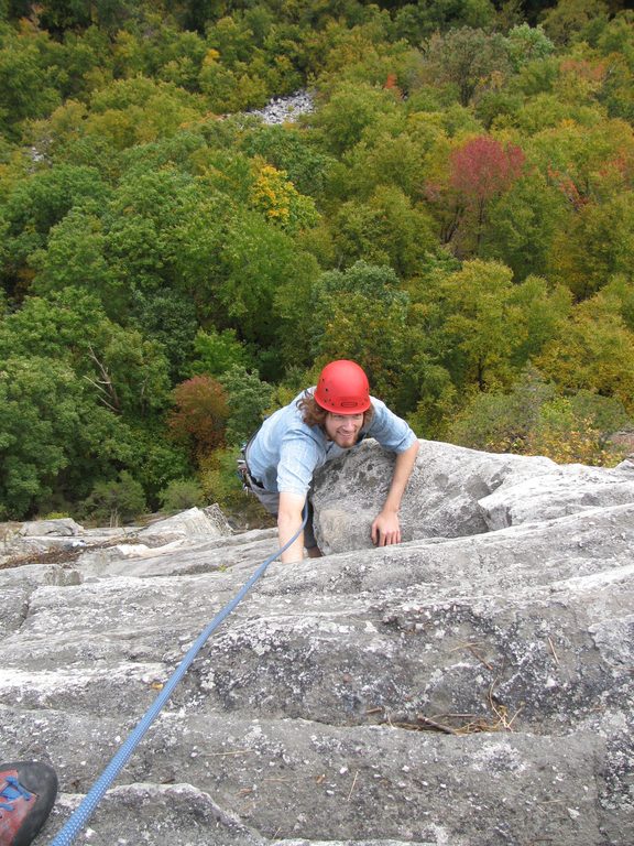 Dillon at the top of Beginner's Delight. (Category:  Rock Climbing)