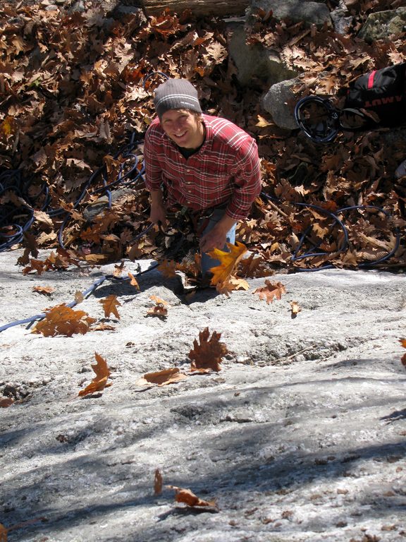 Younger Wiser Jeff belaying amidst the falling leaves. (Category:  Rock Climbing)