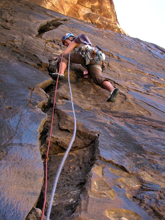 Zoe leading p4 of Dark Shadows. (Category:  Rock Climbing)