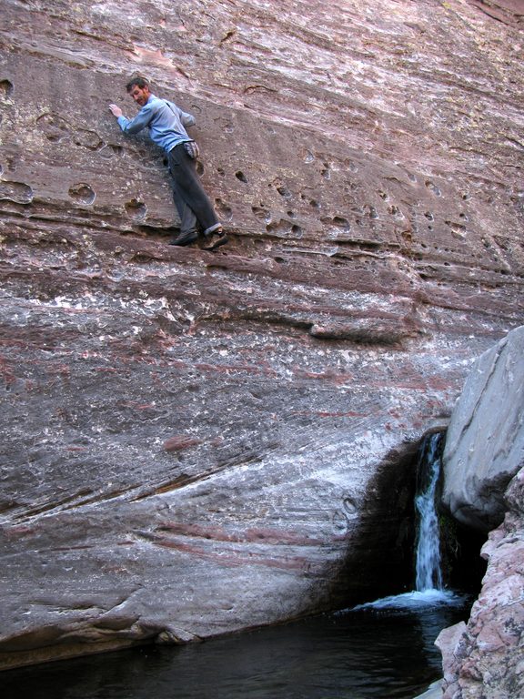 Jack bouldering at the base of Dark Shadows. (Category:  Rock Climbing)