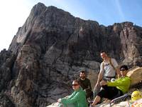 All four of us on Solar Slab ledge. (Category:  Rock Climbing)