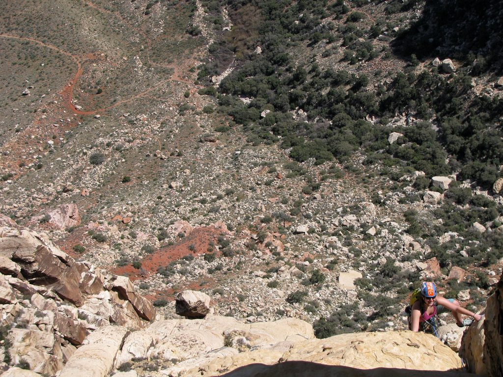 Zoe following a pitch on Solar Slab. (Category:  Rock Climbing)