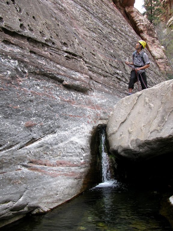 Aramy belaying. (Category:  Rock Climbing)