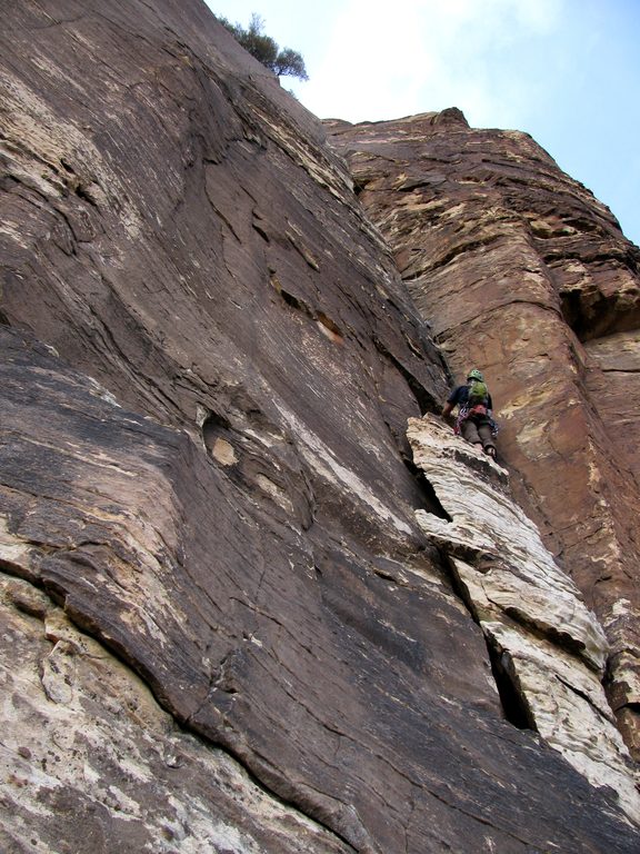 Josh at the start of Frogland. (Category:  Rock Climbing)