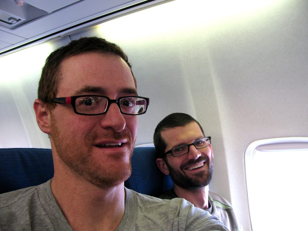 On the plane with Josh. (Category:  Rock Climbing)