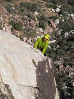 Aramy on the third pitch of Lotta Balls. (Category:  Rock Climbing)