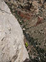 Aramy on the third pitch of Lotta Balls. (Category:  Rock Climbing)