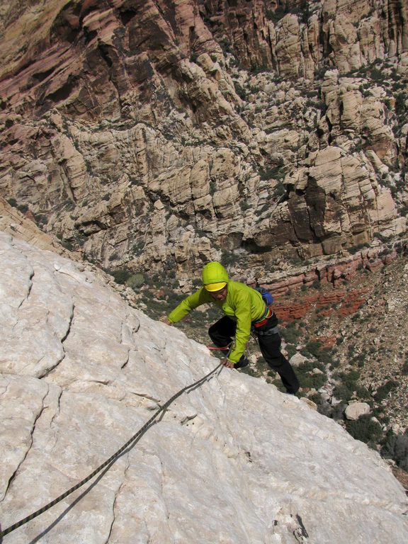 Aramy on the third pitch of Lotta Balls. (Category:  Rock Climbing)