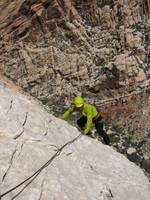 Aramy on the third pitch of Lotta Balls. (Category:  Rock Climbing)