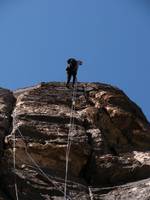 Heidi coming down. (Category:  Rock Climbing)