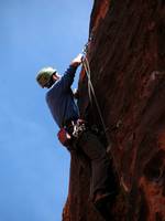 Josh clipping the chains on The Heavy Hitter. (Category:  Rock Climbing)