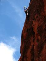 Josh clipping the chains on The Heavy Hitter. (Category:  Rock Climbing)