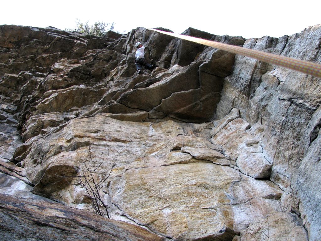 Emily onsighting the crux of Feast of Fools. (Category:  Rock Climbing)