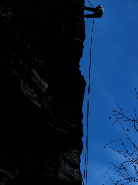 Emily rappelling Feast of Fools. (Category:  Rock Climbing)