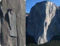 Climbers on the Boot Flake of El Cap.  Viewed from the East Buttress of Middle Cathedral. (Category:  Rock Climbing, Tree Climbing)