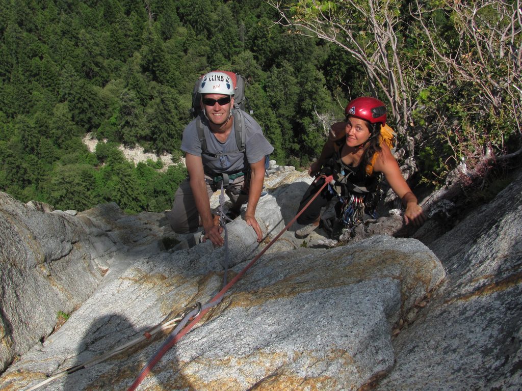 Brad and Jeanine on the East Buttress of Middle Cathedral. (Category:  Rock Climbing, Tree Climbing)