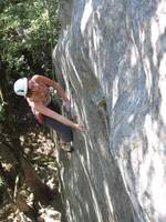 Jen climbing Putrefaction. (Category:  Rock Climbing, Tree Climbing)