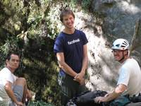 Alex, Lars and me at the base of Falls Route. (Category:  Rock Climbing, Tree Climbing)