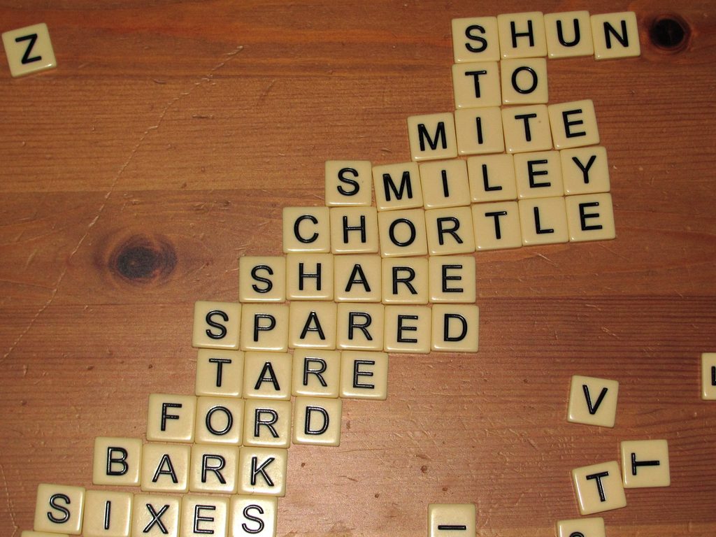 After a game of Bananagrams, we spent some time coming up with this dense grid of tiles. (Category:  Rock Climbing, Tree Climbing)