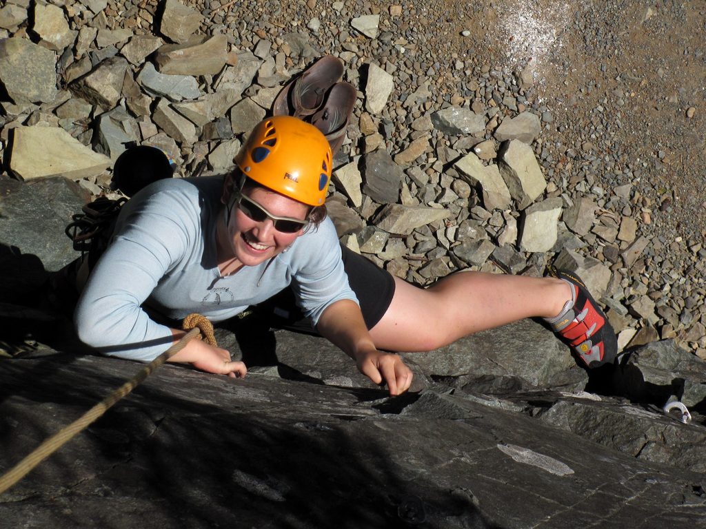 Jess climbing at Exit 38. (Category:  Rock Climbing, Tree Climbing)