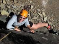 Jess climbing at Exit 38. (Category:  Rock Climbing, Tree Climbing)
