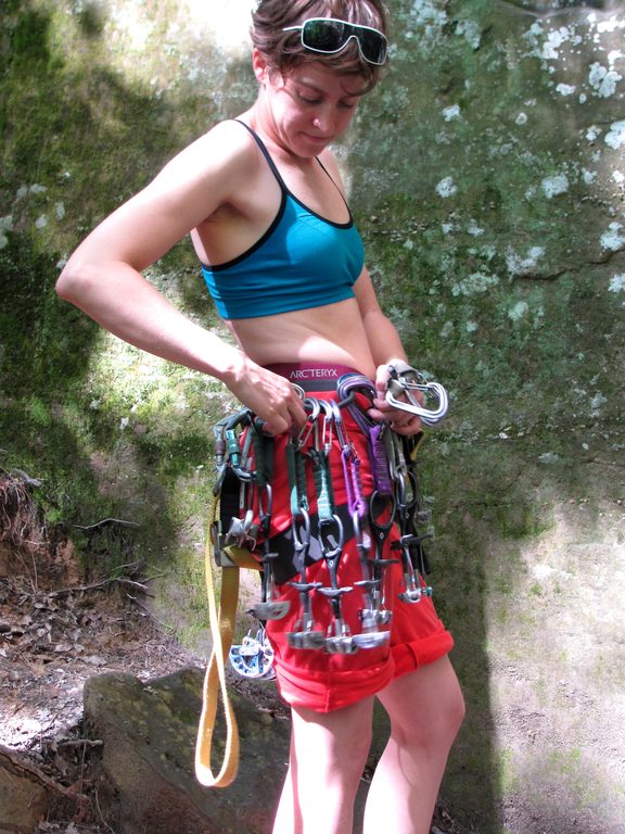 Alana racking up. (Category:  Rock Climbing, Tree Climbing)