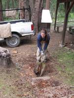 Ariel.  Forestry students split wood for fun. (Category:  Rock Climbing, Tree Climbing)