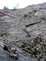 Josh leading the stellar third pitch of The Great Escape. (Category:  Rock Climbing, Tree Climbing)