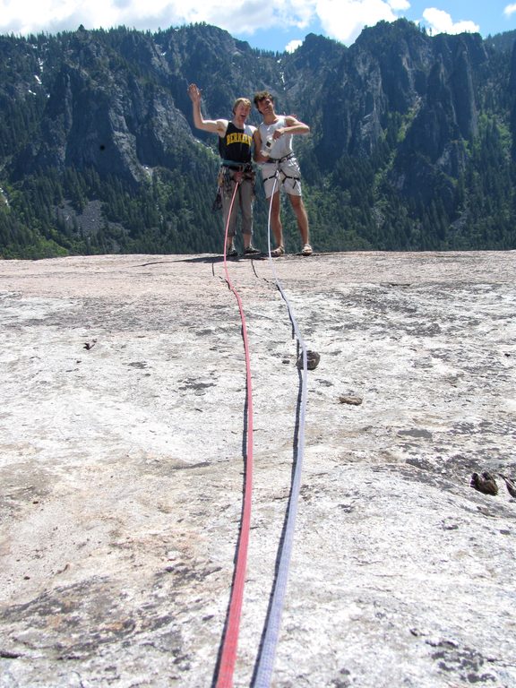 Jeff and Ernesto at the top of Manure Pile Buttress. (Category:  Rock Climbing, Tree Climbing)