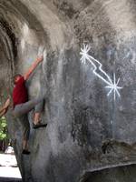 Jeff having a go at Midnight Lightning. (Category:  Rock Climbing, Tree Climbing)